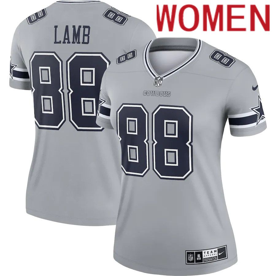 Women Dallas Cowboys 88 CeeDee Lamb Nike Gray Inverted Legend NFL Jersey
